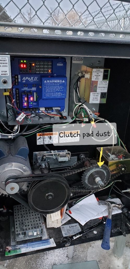 Gate operator clutch pad dust