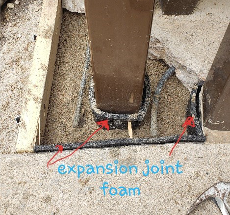 Footing of a photo eye post with expansion joint foam