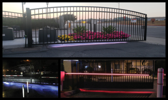 Swing and Slide Gates with LED lights installed on the bottom for extra visibility and guidance