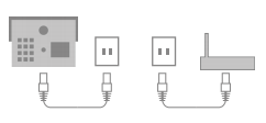 Graphic displaying Wi-Fi extender adapters, one plugged into the router inside the property and the other adapter plugged into the video intercom outside
