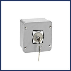 Tamper proof keyed switch. Two positions, open & close. Aluminum die cast enclosure. Mortise cylinder.