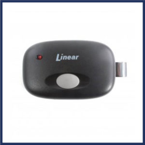 Linear 1 button gate remote opener. Lasts up to 3 years with normal use. Visor clip mounts horizontal or vertical. Powered by two 2032 batteries